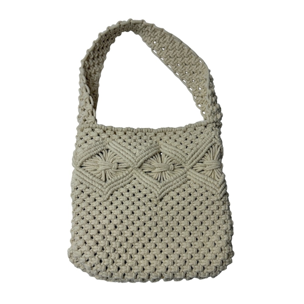 Nanette Lepore Macrame Shoulder Bag‎ Cream Boho Beach Crossbody Purse